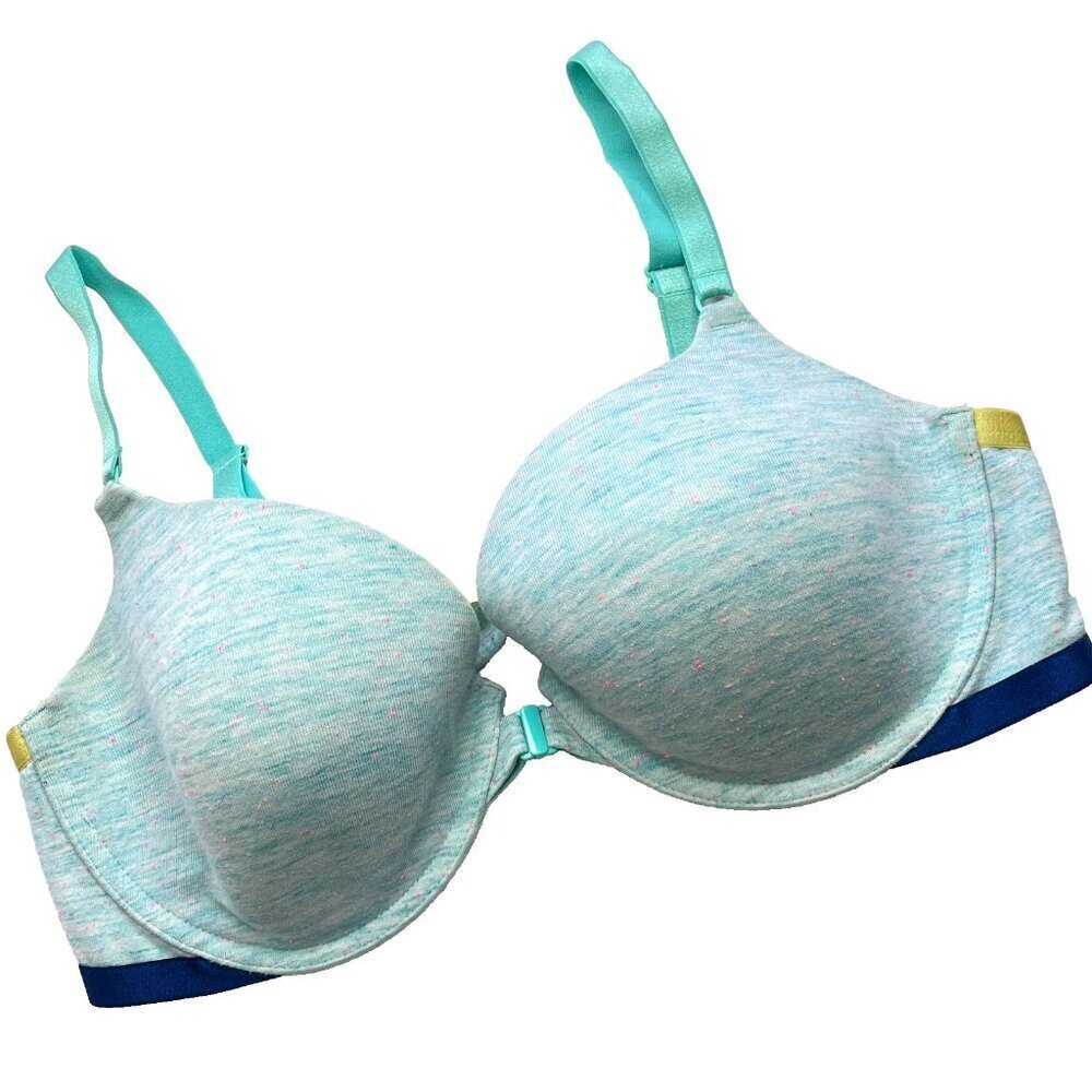 Victorias Secret Lined Demi 38D Front Closure Underwired Strappy Blue